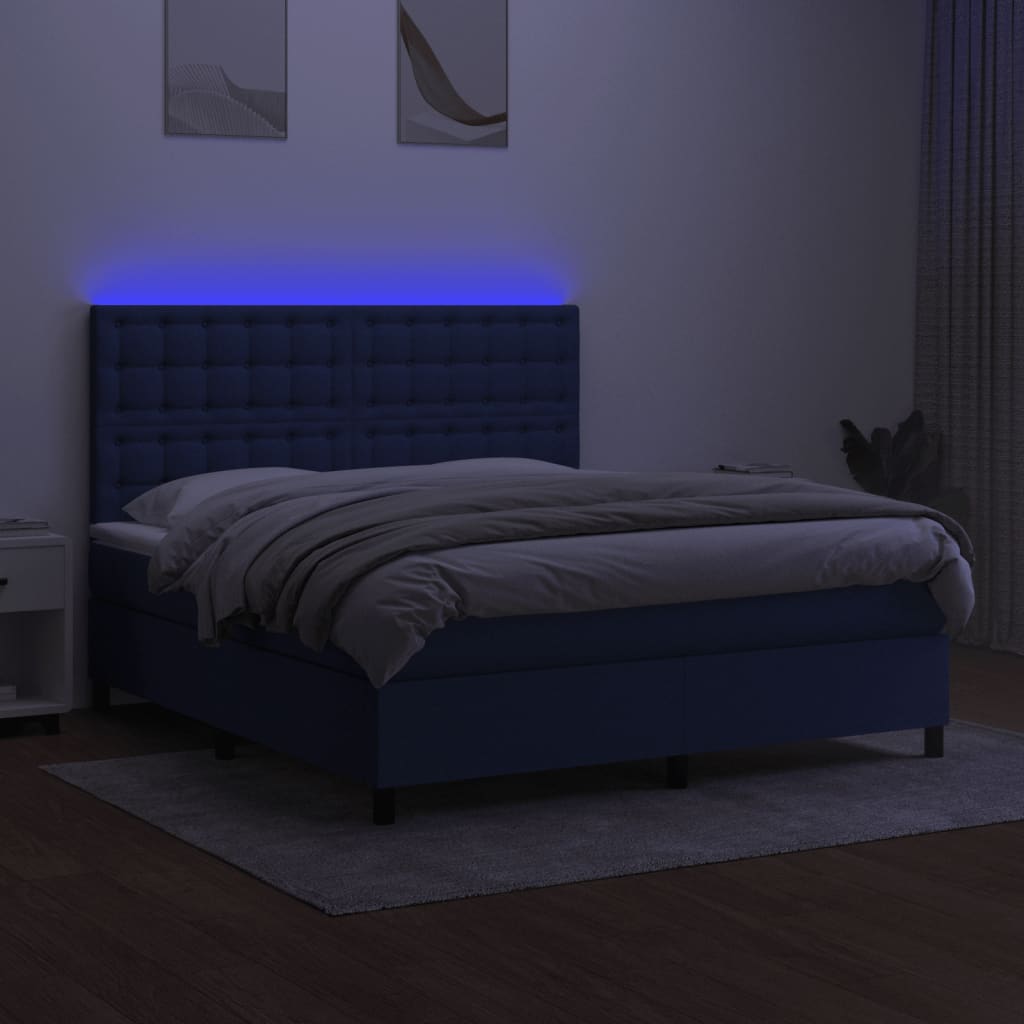 Krevet box spring s madracem LED plavi 160x200 cm od tkanine