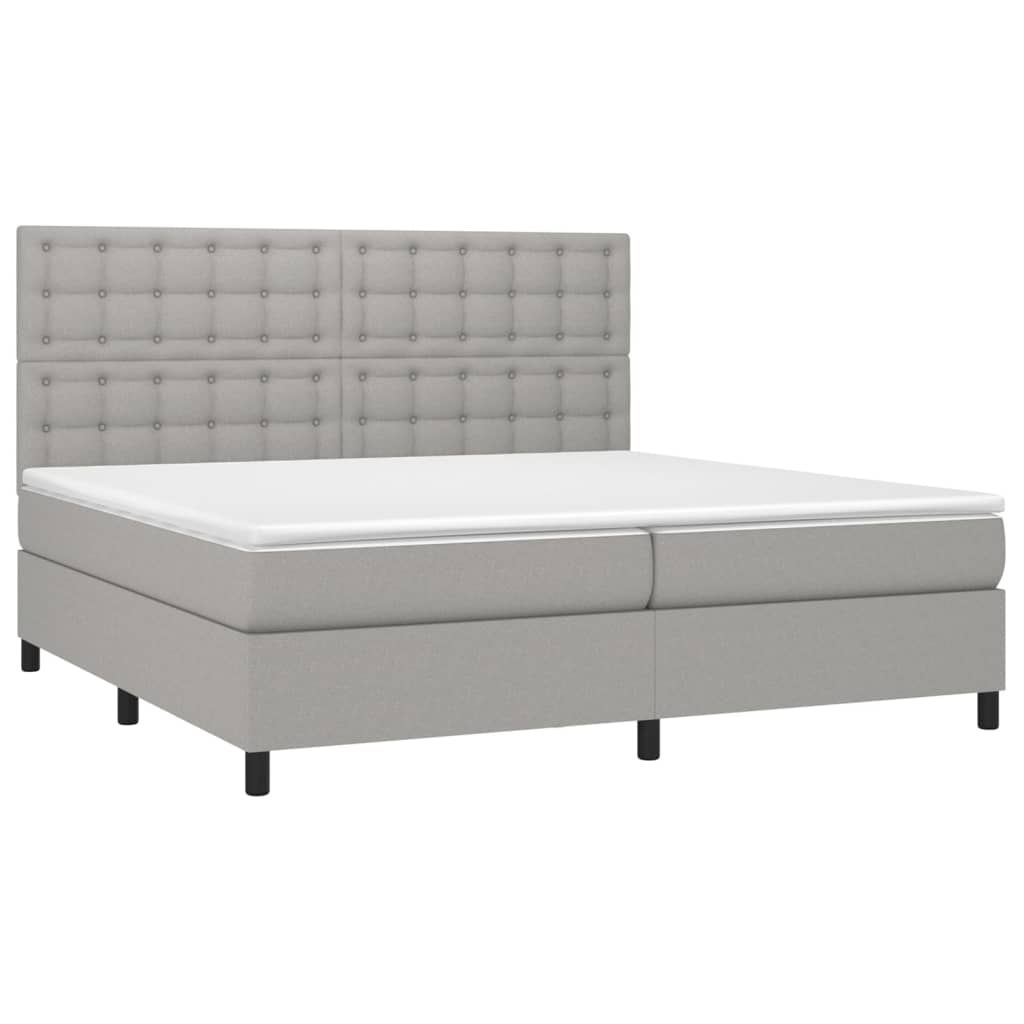 Krevet box spring s madracem LED svjetlosivi 200x200 cm tkanina