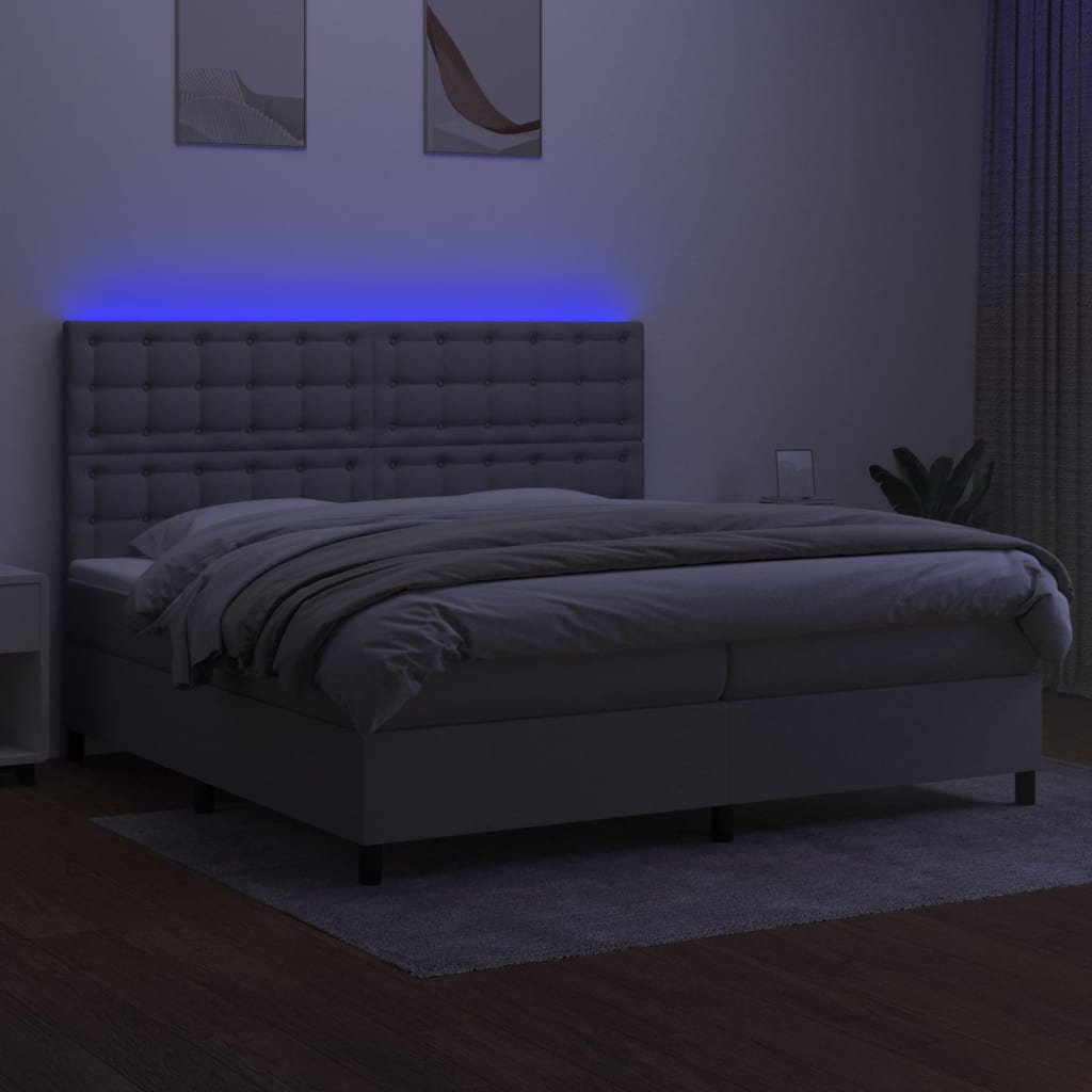 Krevet box spring s madracem LED svjetlosivi 200x200 cm tkanina
