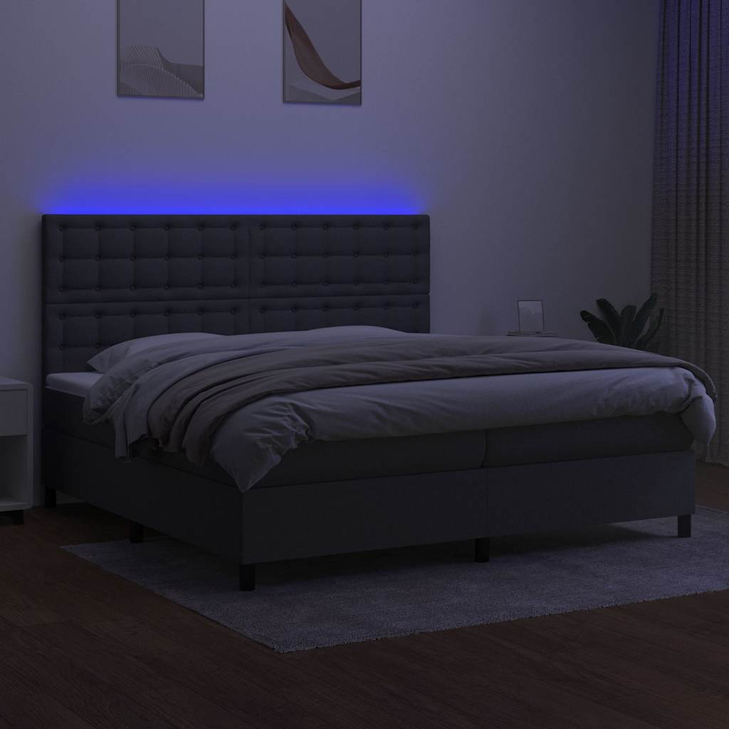 Krevet box spring s madracem LED tamnosivi 200x200 cm tkanina