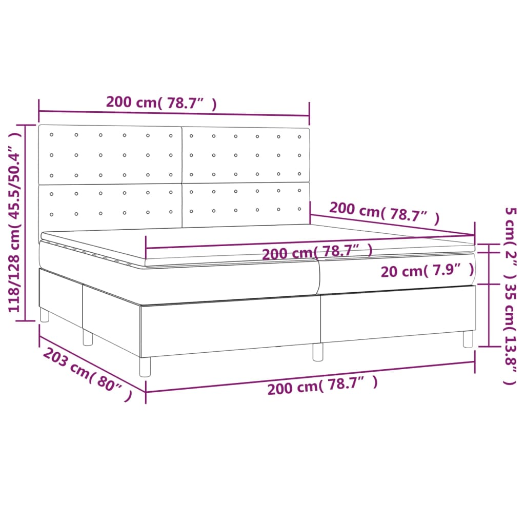 Krevet box spring s madracem LED tamnosivi 200x200 cm tkanina
