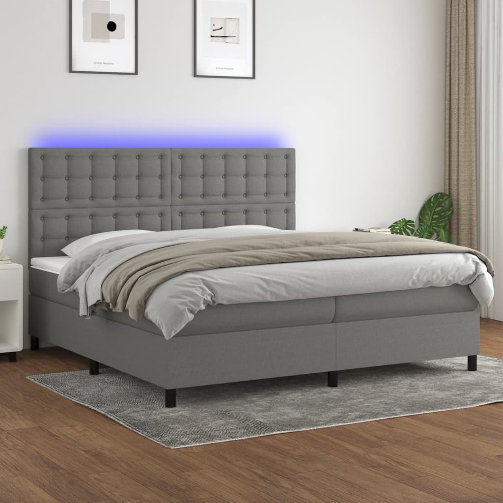 Krevet box spring s madracem LED tamnosivi 200x200 cm tkanina