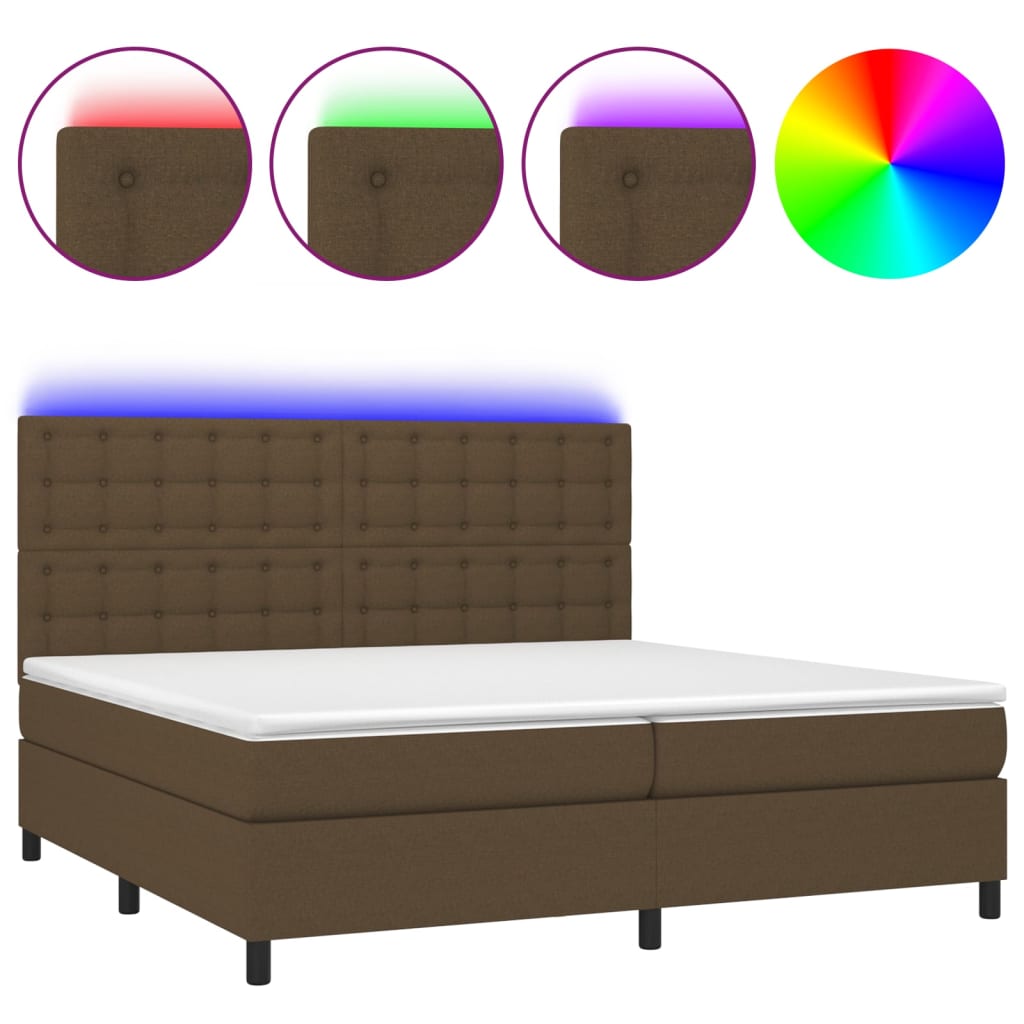 Krevet box spring s madracem LED tamnosmeđi 200x200 cm tkanina