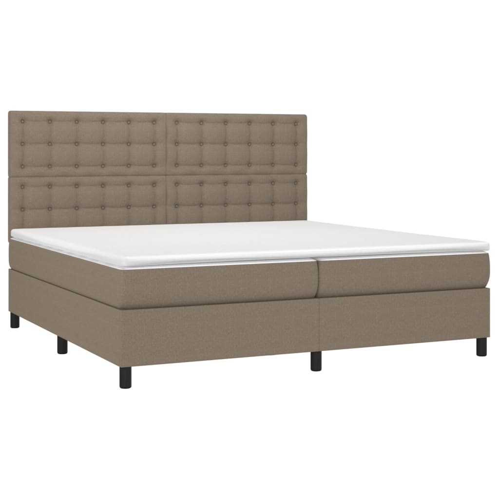 Krevet box spring s madracem LED smeđesivi 200x200 cm tkanina