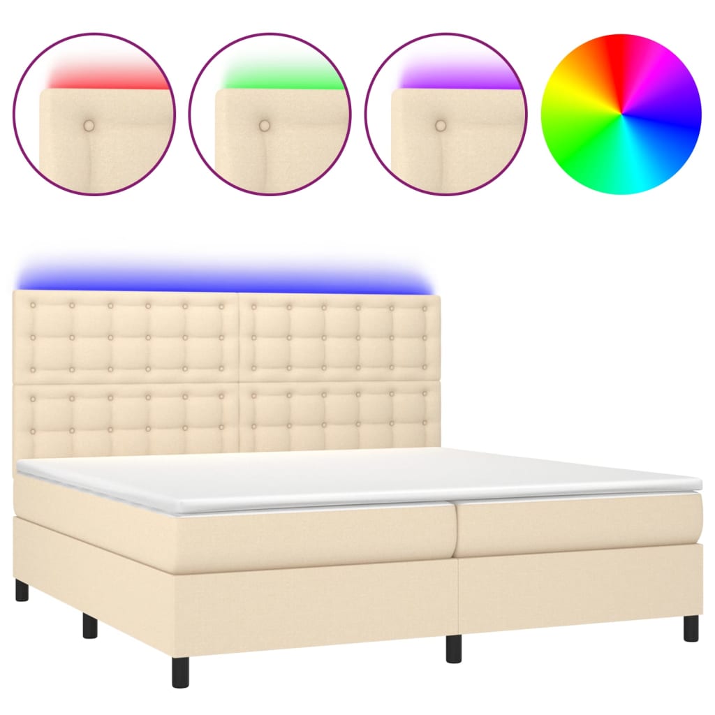 Krevet box spring s madracem LED krem 200x200 cm od tkanine