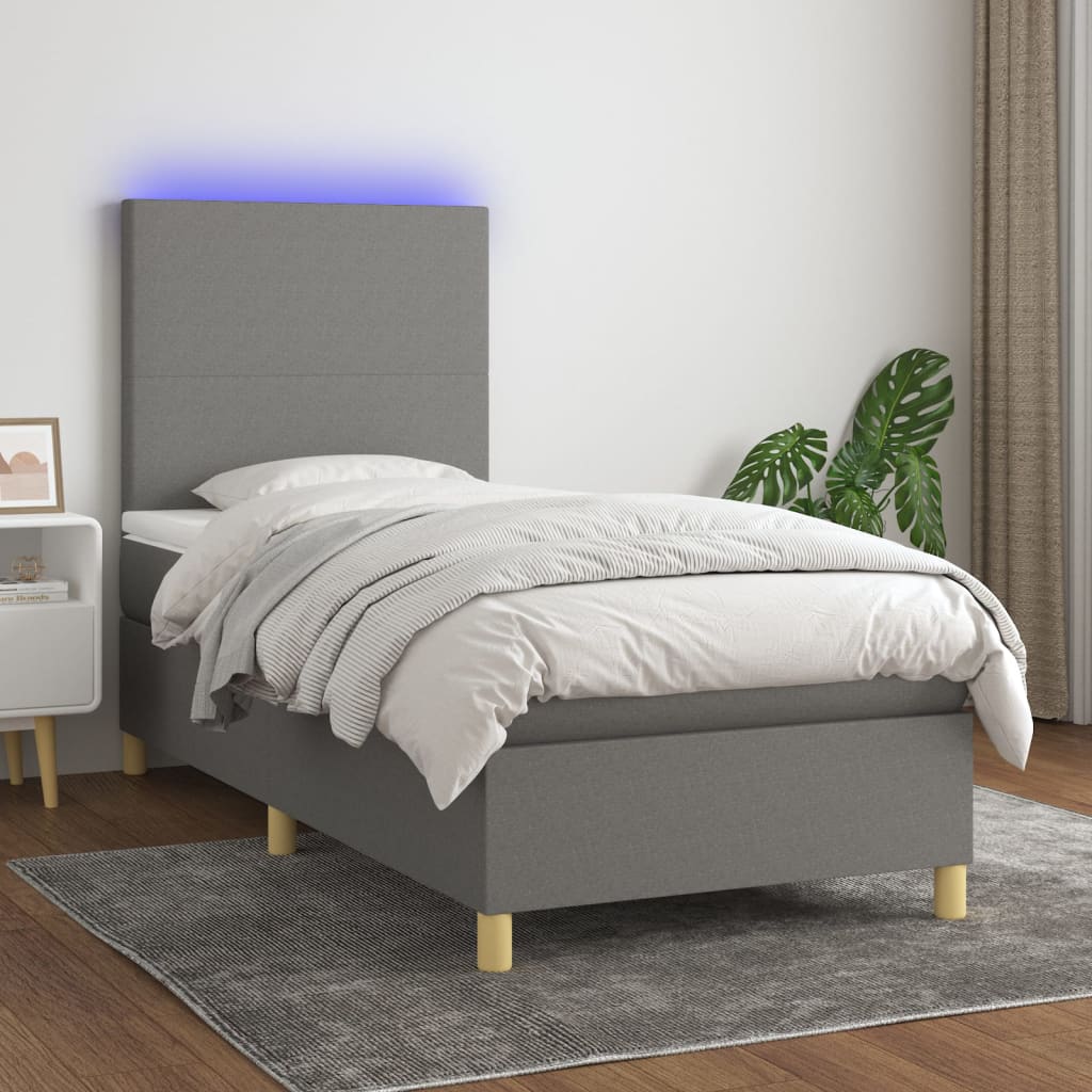 Krevet box spring s madracem LED tamnosivi 80 x 200 cm tkanina