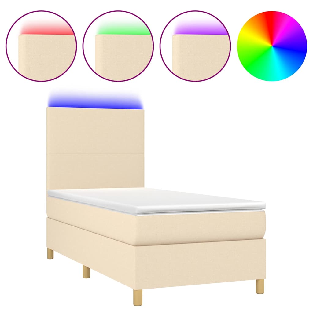 Krevet box spring s madracem LED krem 90x190 cm od tkanine