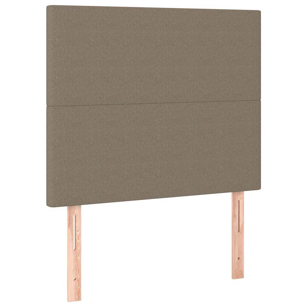 Krevet box spring s madracem LED smeđesivi 90x200 cm tkanina