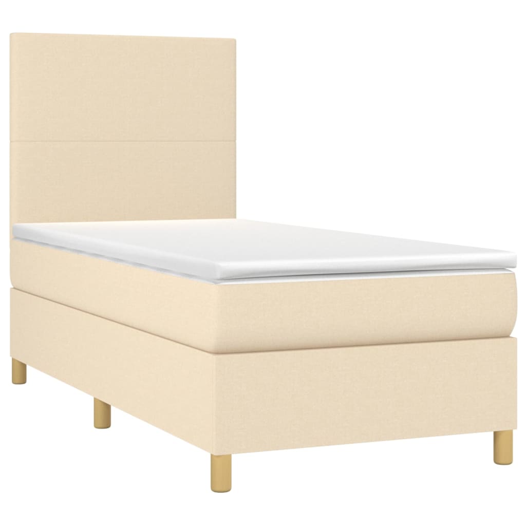 Krevet box spring s madracem LED krem 90x200 cm od tkanine