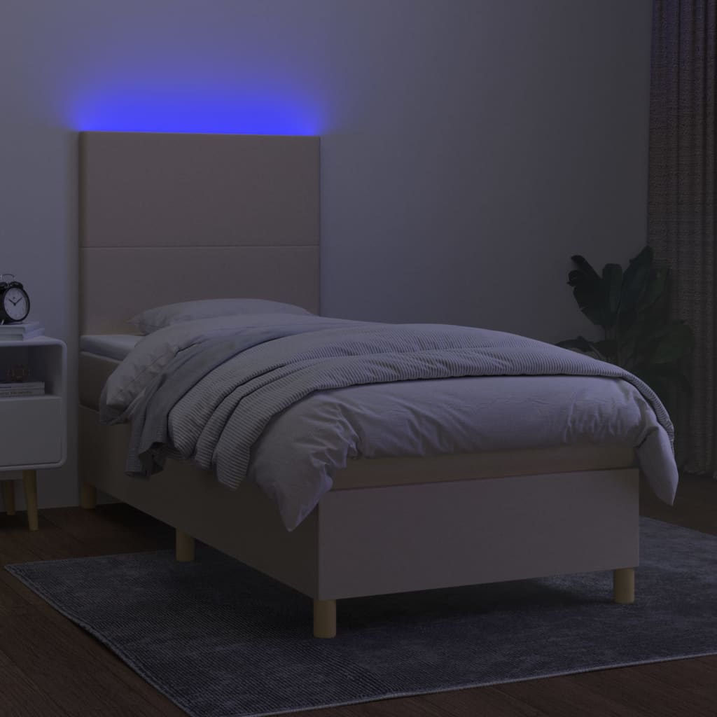 Krevet box spring s madracem LED krem 90x200 cm od tkanine