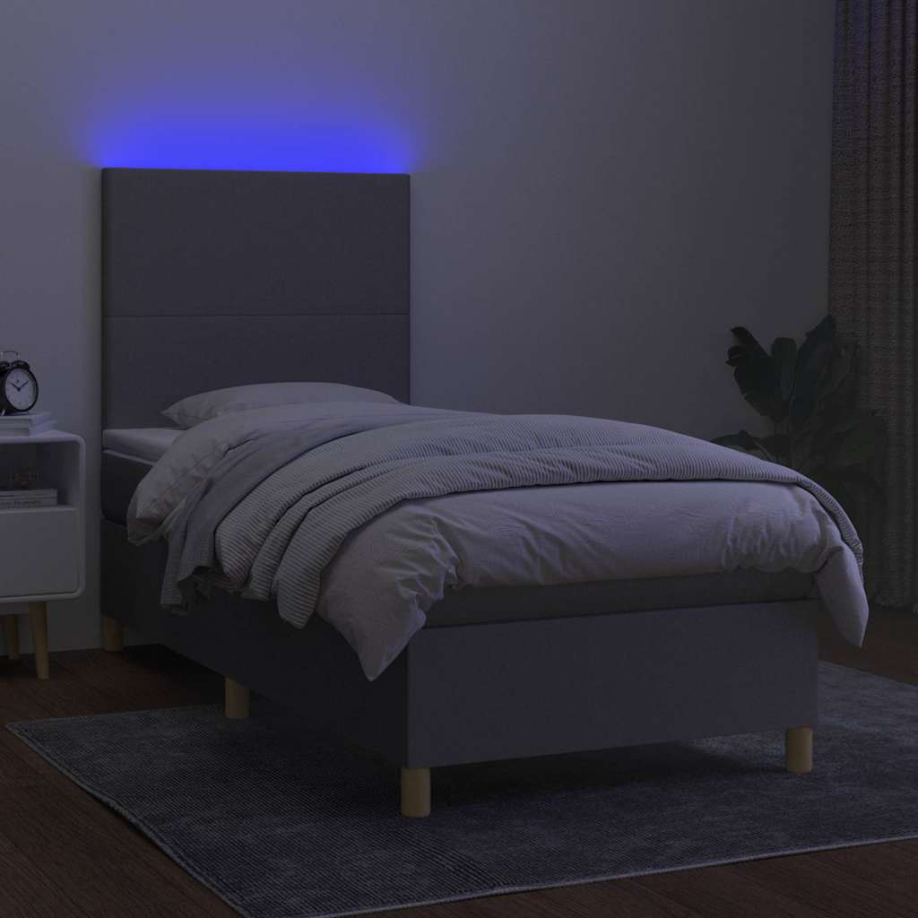 Krevet box spring s madracem LED svjetlosivi 100x200 cm tkanina