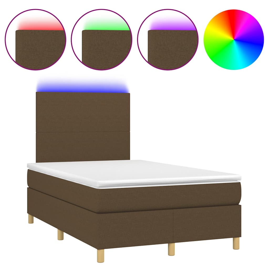 Krevet box spring s madracem LED tamnosmeđi 120x200 cm tkanina