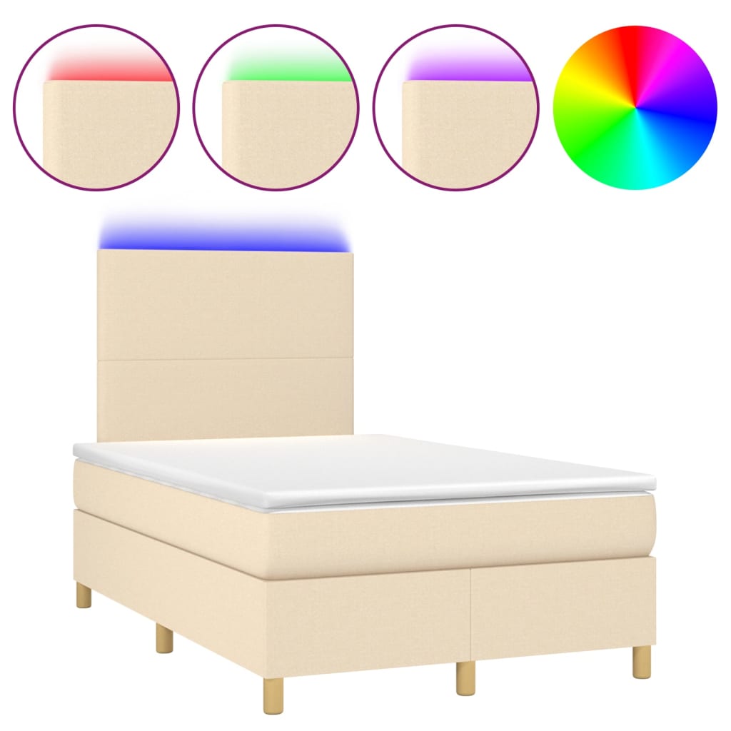 Krevet box spring s madracem LED krem 120 x 200 cm od tkanine