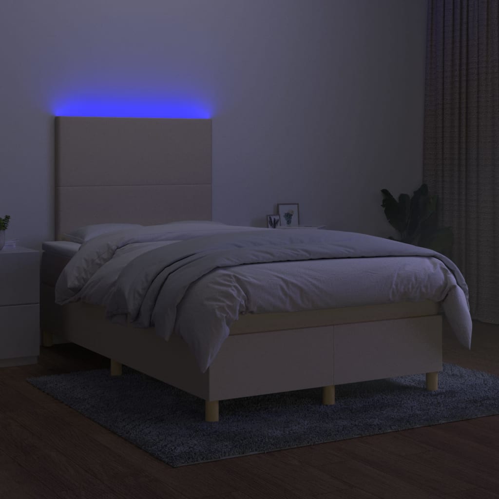 Krevet box spring s madracem LED krem 120 x 200 cm od tkanine