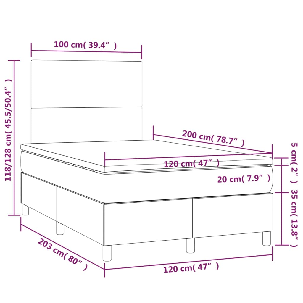 Krevet box spring s madracem LED krem 120 x 200 cm od tkanine