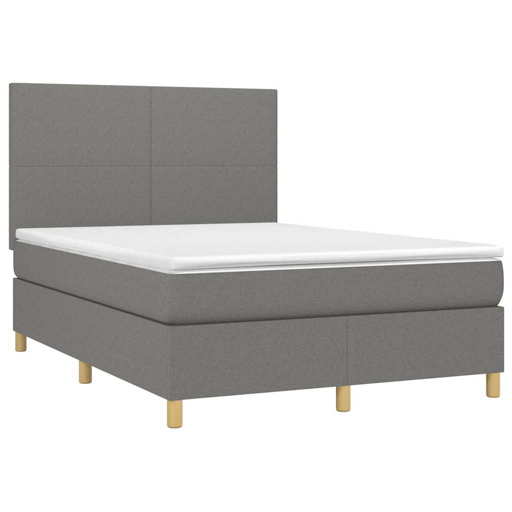 Krevet box spring s madracem LED tamnosivi 140x200 cm tkanina