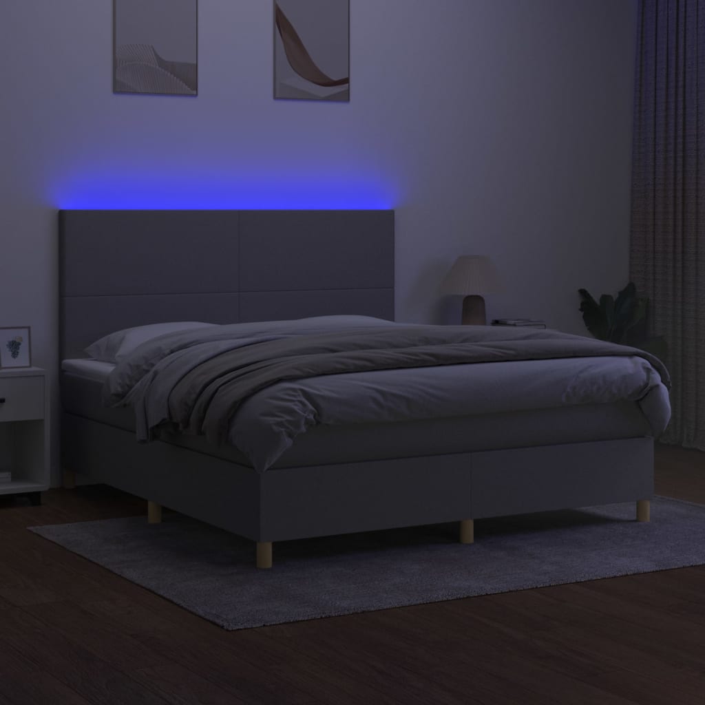 Krevet box spring s madracem LED svjetlosivi 160x200 cm tkanina