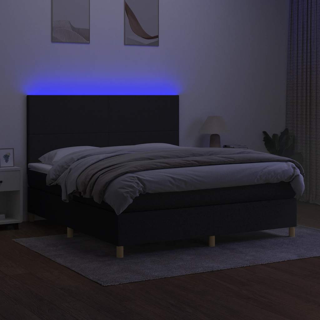 Krevet box spring s madracem LED crni 160x200 cm od tkanine