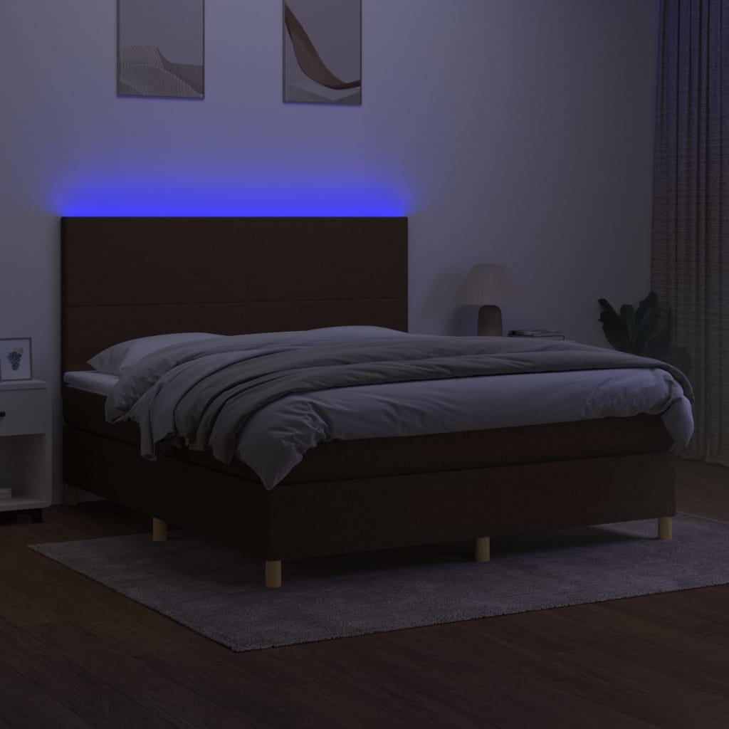 Krevet box spring s madracem LED tamnosmeđi 160x200 cm tkanina