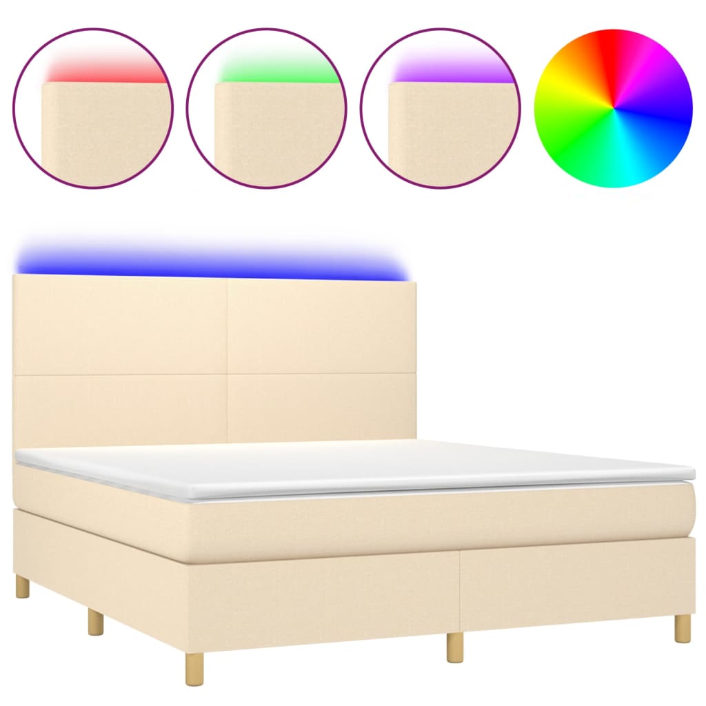 Krevet box spring s madracem LED krem 160x200 cm od tkanine