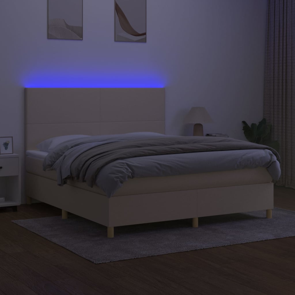 Krevet box spring s madracem LED krem 160x200 cm od tkanine