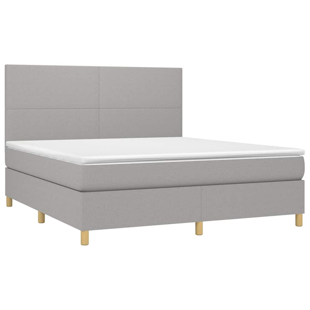 Krevet box spring s madracem LED svjetlosivi 180x200 cm tkanina