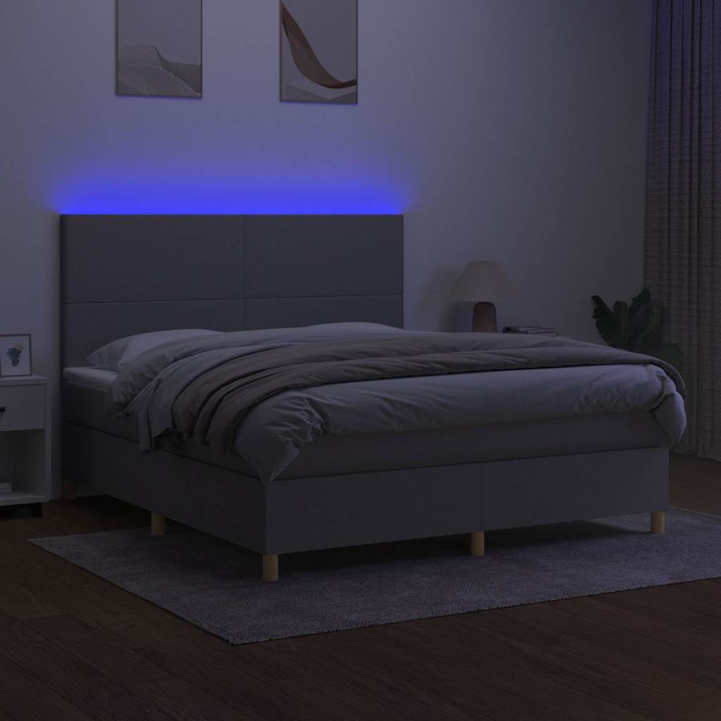 Krevet box spring s madracem LED svjetlosivi 180x200 cm tkanina