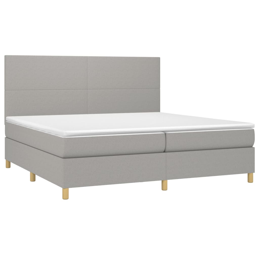 Krevet box spring s madracem LED svjetlosivi 200x200 cm tkanina