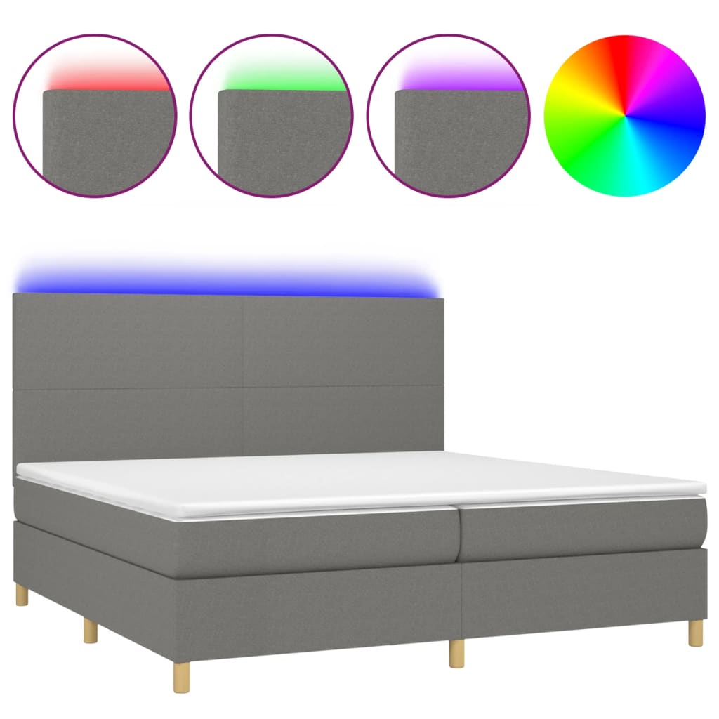 Krevet box spring s madracem LED tamnosivi 200x200 cm tkanina