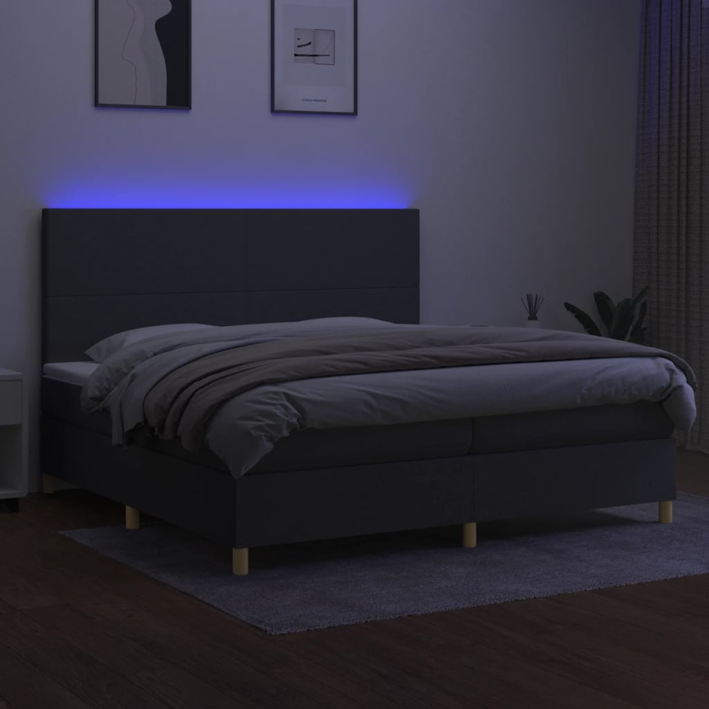 Krevet box spring s madracem LED tamnosivi 200x200 cm tkanina