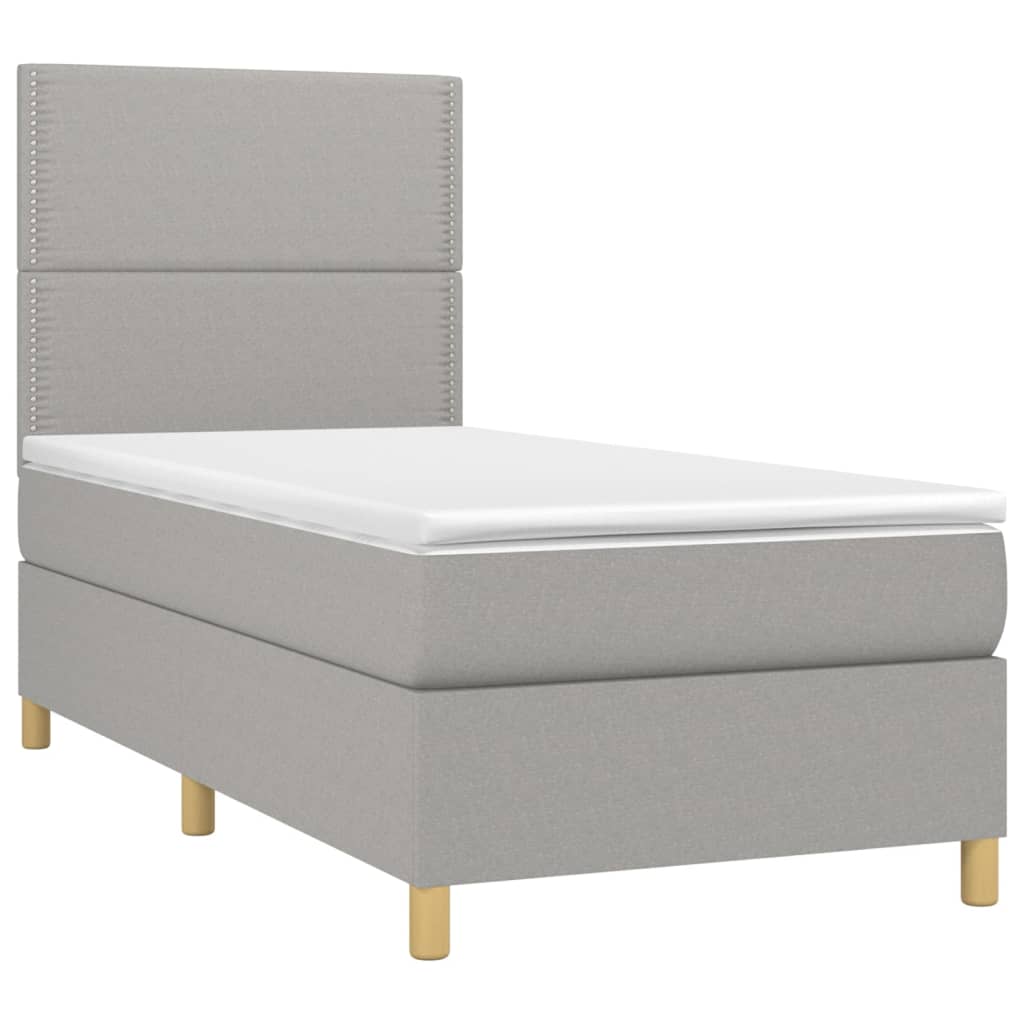 Krevet box spring s madracem LED svjetlosivi 90x200 cm tkanina