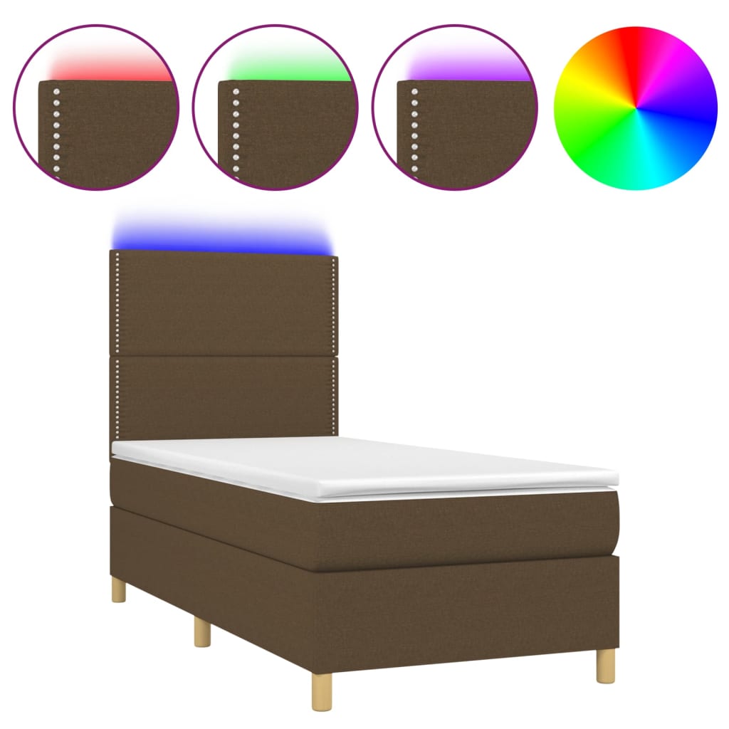 Krevet box spring s madracem LED tamnosmeđi 90x200 cm tkanina