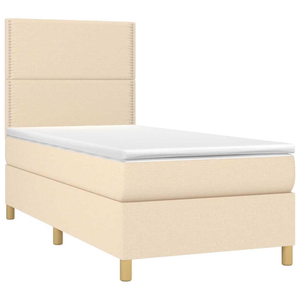 Krevet box spring s madracem LED krem 90x200 cm od tkanine