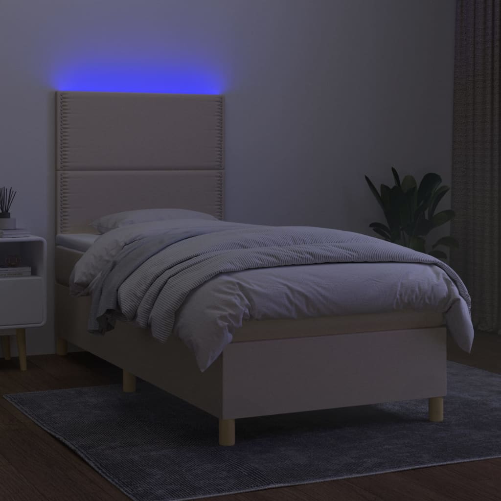 Krevet box spring s madracem LED krem 90x200 cm od tkanine