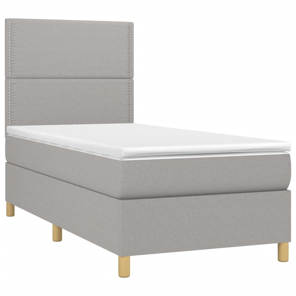 Krevet box spring s madracem LED svjetlosivi 100x200 cm tkanina