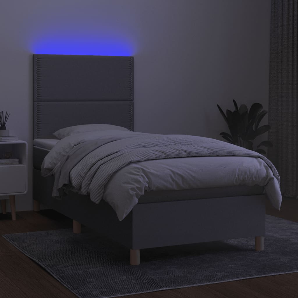 Krevet box spring s madracem LED svjetlosivi 100x200 cm tkanina