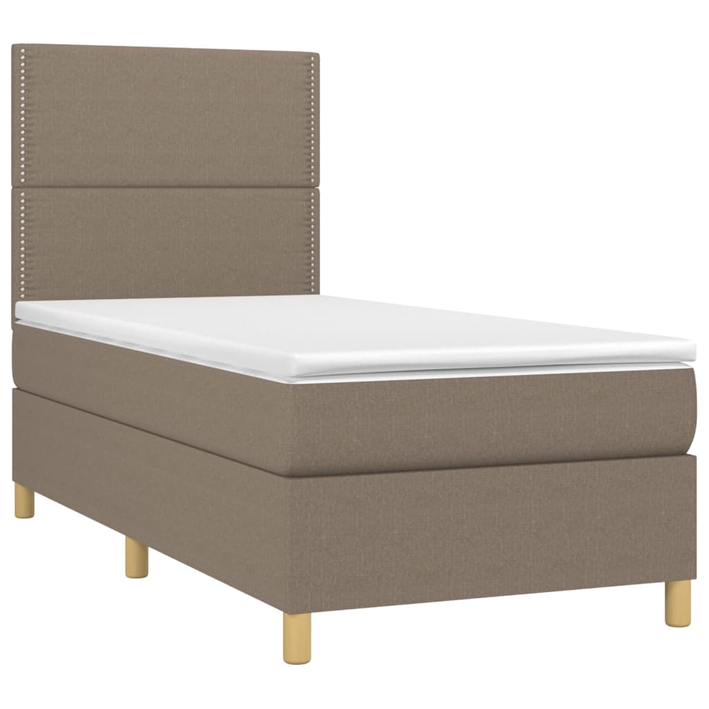 Krevet box spring s madracem LED smeđesivi 100x200 cm tkanina