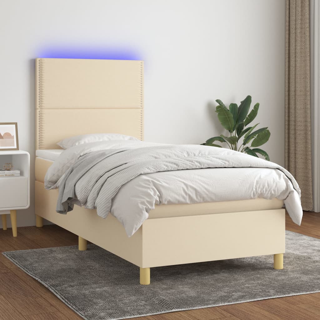 Krevet box spring s madracem LED krem 100x200 cm od tkanine