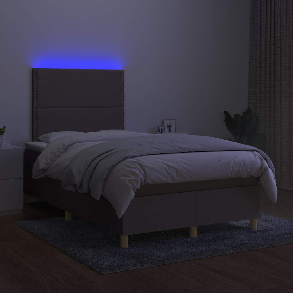 Krevet box spring s madracem LED smeđesivi 120 x 200 cm tkanina