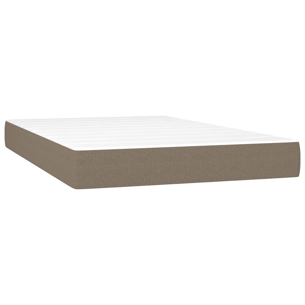 Krevet box spring s madracem LED smeđesivi 120 x 200 cm tkanina