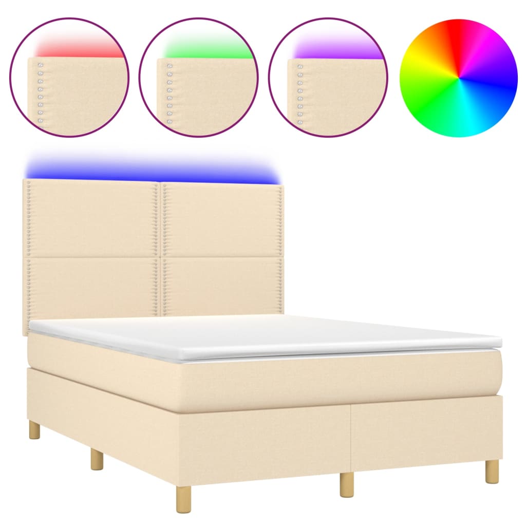Krevet box spring s madracem LED krem 140x190 cm od tkanine