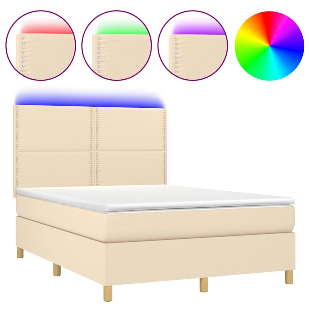 Krevet box spring s madracem LED krem 140x190 cm od tkanine