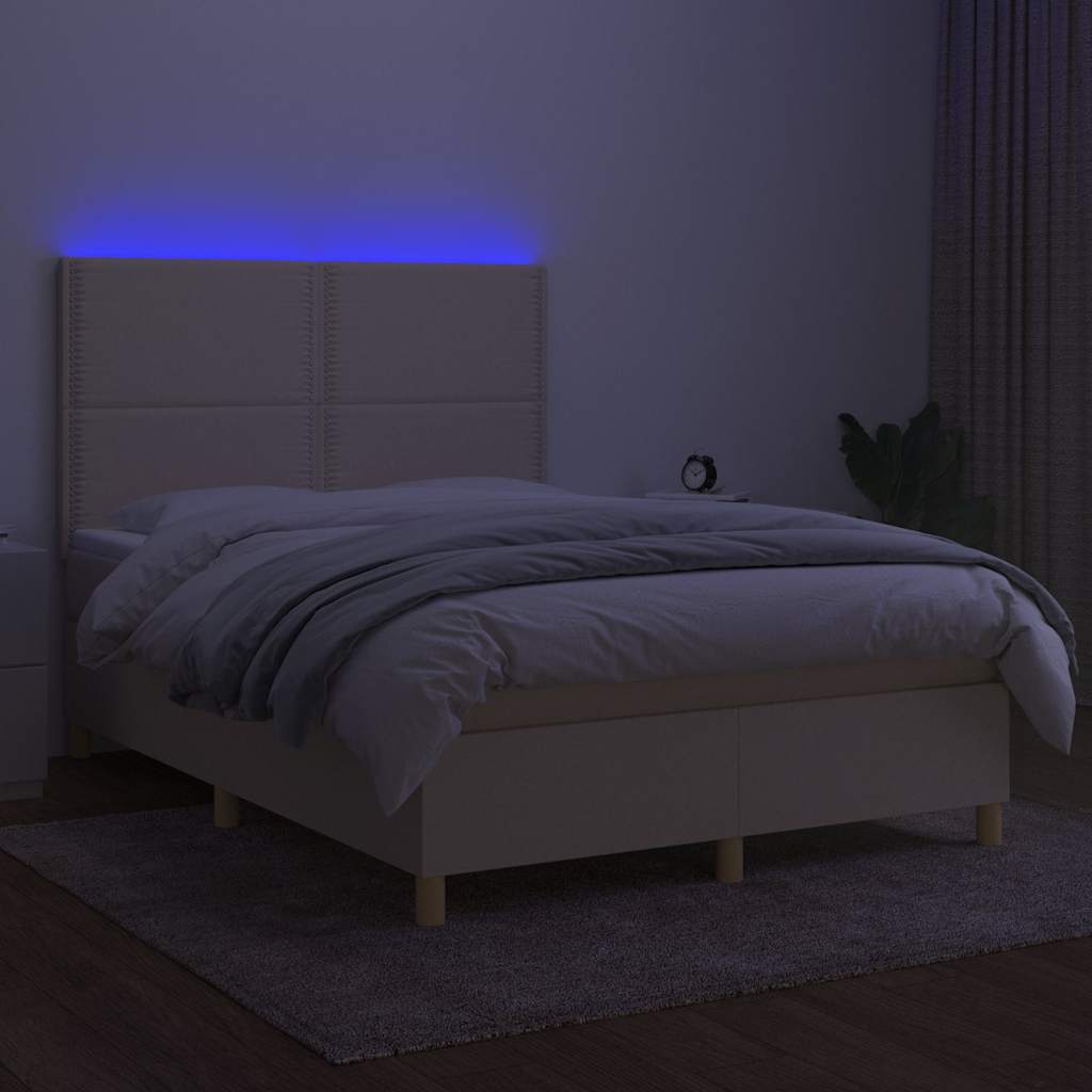 Krevet box spring s madracem LED krem 140x190 cm od tkanine