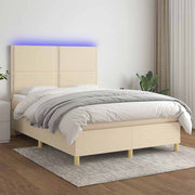 Krevet box spring s madracem LED krem 140x190 cm od tkanine