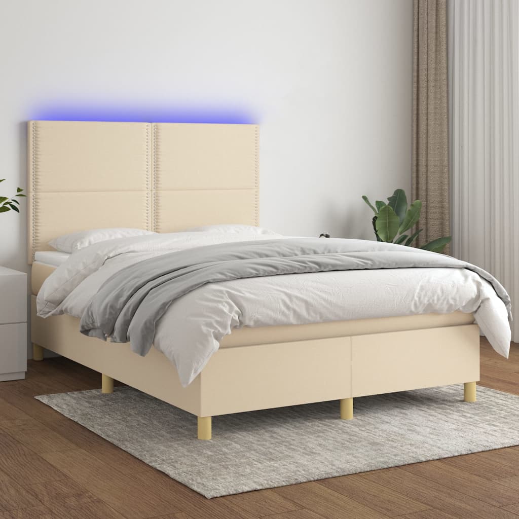 Krevet box spring s madracem LED krem 140x190 cm od tkanine