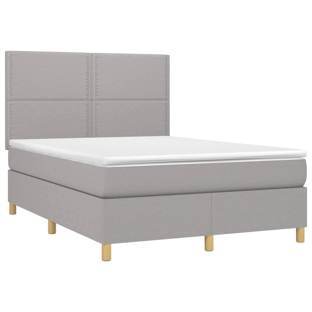 Krevet box spring s madracem LED svjetlosivi 140x200 cm tkanina