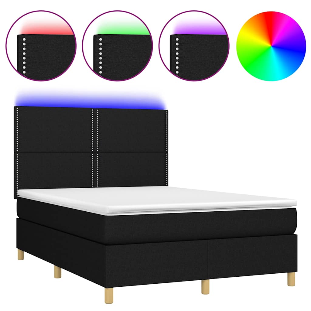 Krevet box spring s madracem LED crni 140x200 cm od tkanine