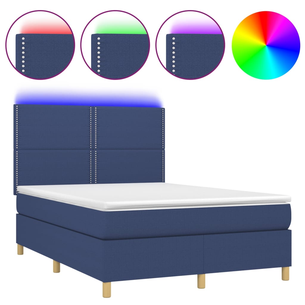 Krevet box spring s madracem LED plavi 140x200 cm od tkanine