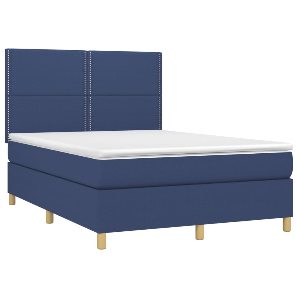 Krevet box spring s madracem LED plavi 140x200 cm od tkanine
