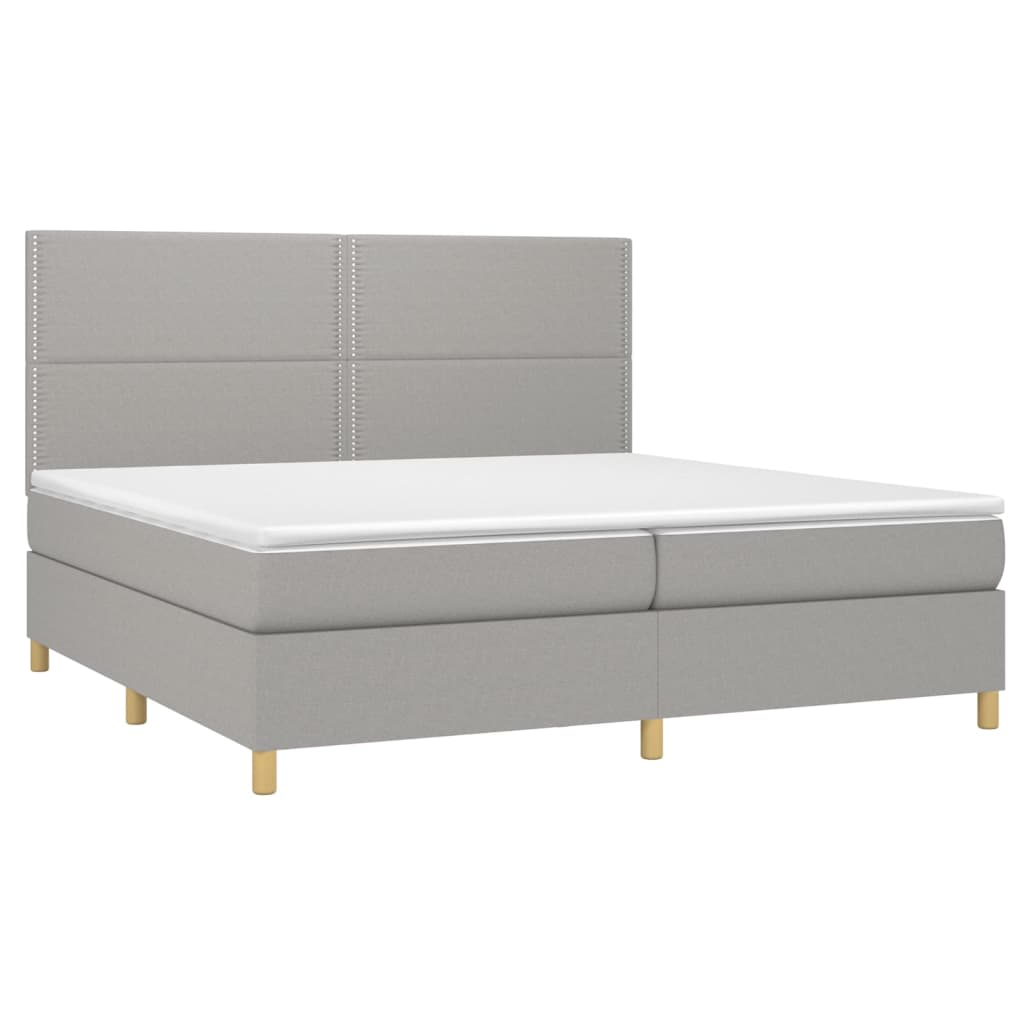 Krevet box spring s madracem LED svjetlosivi 200x200 cm tkanina